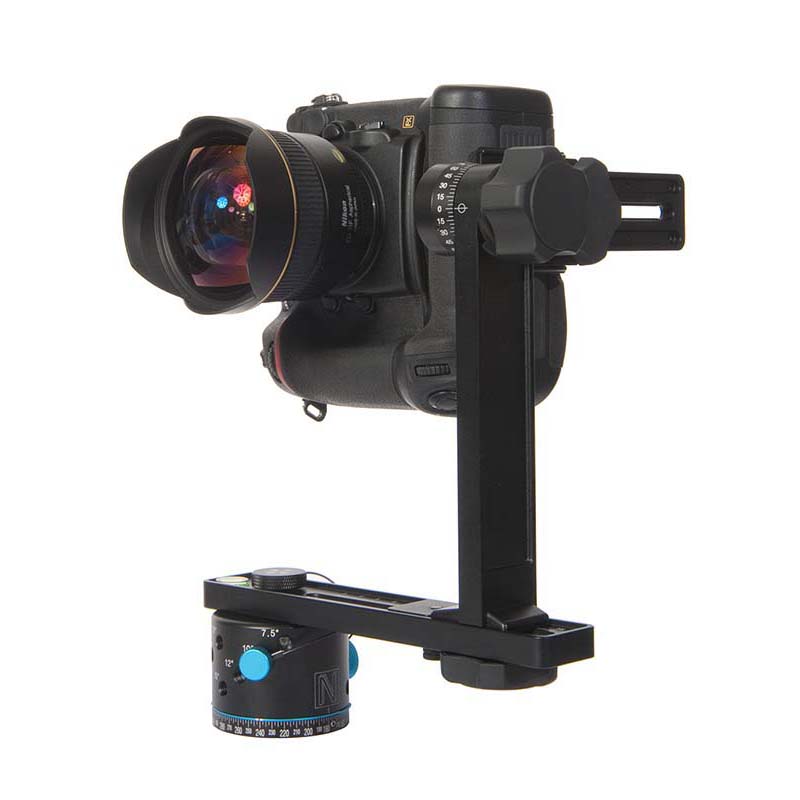 Nikon D800 camera with MBD-12 battery pack, Nikkor 14mm f/2.8 AF lens, Nodal Ninja 4 pan head